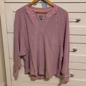 AE Big Hug Notch Neck Waffle Sweatshirt Purple Size XS